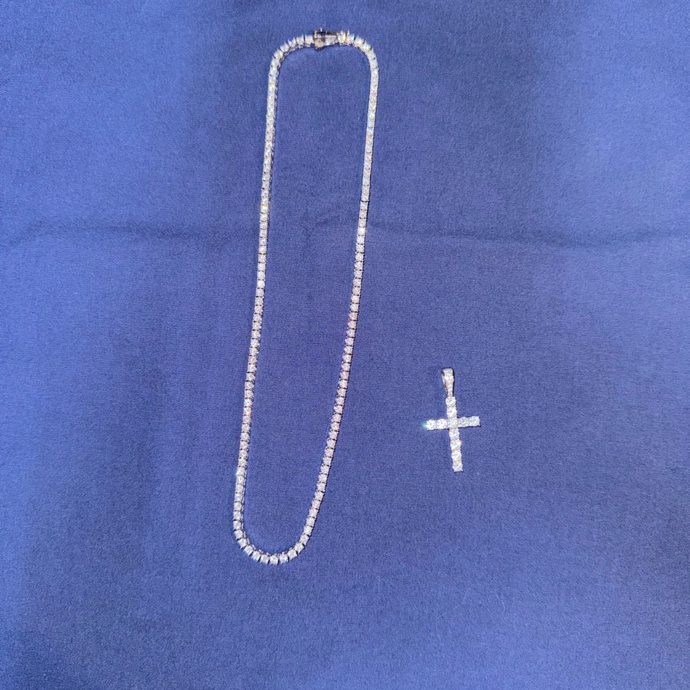 Shop GLD Tennis Chain and Cross Pendant Set